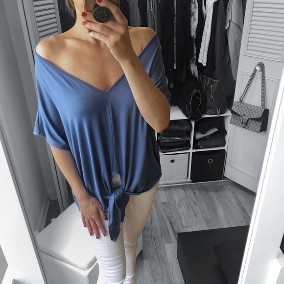 LAST 3✨Heather Gray Solid Loose Fit Tie Top - Picture 8 of 8